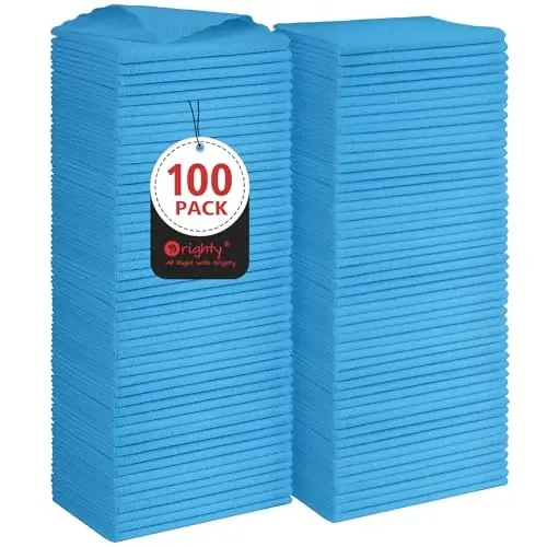 Orighty Cleaning Cloths, Shop Towels 100 Pack, Shop Rags Reusable, Microfiber Cleaning Rags Bulk for Cars, Multi-Purpose Lint Free Towels for Automotive, Mechanic, Kitchen, 11.5’’ x 11.5’’, Blue - 1