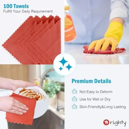 Orighty Cleaning Cloths, Shop Towels 100 Pack, Shop Rags Reusable, Microfiber Cleaning Rags Bulk for Cars, Multi-Purpose Lint Free Towels for Automotive, Mechanic, Kitchen, 11.5’’ x 11.5’’, Red - 4