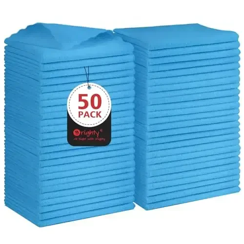 Orighty Cleaning Cloths, Shop Towels 50 Pack, Shop Rags Reusable, Microfiber Cleaning Rags Bulk for Cars, Multi-Purpose Lint Free Towels for Automotive, Mechanic, Kitchen, 11.5’’ x 11.5’’, Blue 