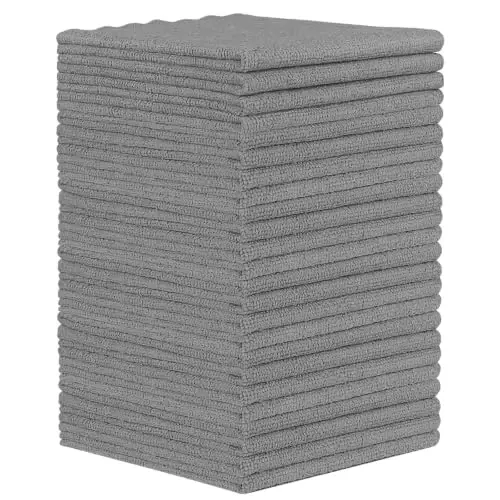 Orighty Microfiber Cleaning Cloth - 24 Pack, Grey Cleaning Rags 12x11 inch | Microfiber Towels for Cars, Highly Absorbent Household Cleaning Supplies, Reusable Lint Free Cloths for House, Kitchen 