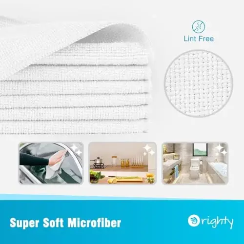 Orighty Microfiber Cleaning Cloth, 12 Pack Microfiber Towels for Cars, Highly Absorbent Car Cleaning Supplies, Lint Free Cloths Clean Rags for Car Care, House, Kitchen, 12x11 inch, White - 2
