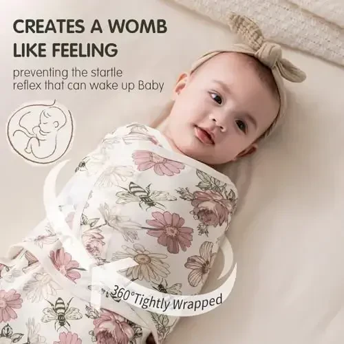 Пеленальный плед Insular Baby, плед для новорожденных и младенцев, регулируемый набор пеленания для мальчика и девочки, мягкий хлопковый спальный мешок для младенцев 3 шт. (средний (3-6 мес.), цветочный) - 2