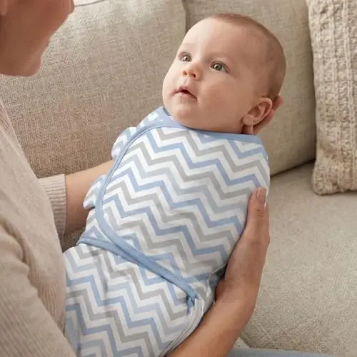 Пеленки-коконы GLLQUEN BABY на молнии для новорожденных, мягкие и нежные, для мальчиков 0-3 месяцев, уменьшают рефлекс вздрагивания, спальный мешок с эффектом утробы, зигзаг и голубой слоненок - 3
