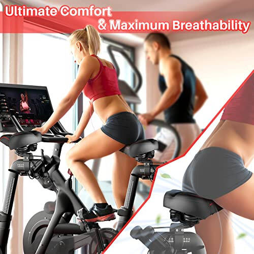Peloton Bike & Bike+ uchun katta hajmli velosiped o'rindig'i, Peloton, yo'l yoki mashq velosipedlari bilan mos keladigan qulay o'rindiq yostig'i, Erkaklar va ayollar uchun velosiped keng egarni almashtirish, Peloton uchun aksessuarlar - 4