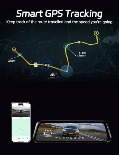 Pelsee P10 Plus ADAS va BSD bilan 4K orqa ko'rinish oynasi kamerasi, 5.8GHz WiFi oynali Dash Cam old va orqa, Mashina uchun zaxira kamerasi, GPS, 64GB karta ichida, WDR tungi ko'rish, ovozli boshqaruv, 10