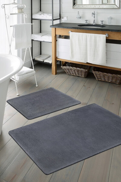 Peluş Antrasit Kaymaz Taban 2'li Banyo Paspası Takımı (50X80 50X40)-Antrasit 