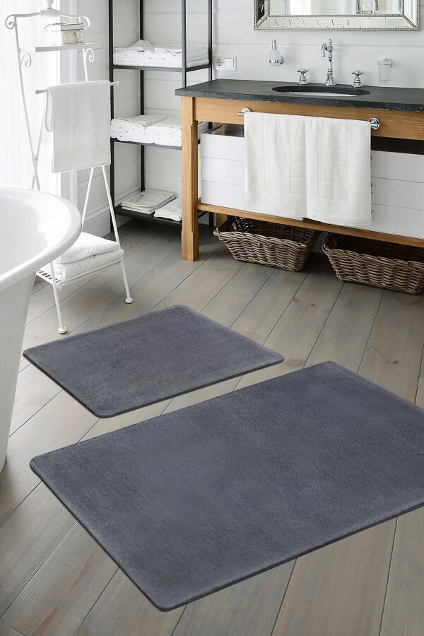 Peluş Antrasit Kaymaz Taban 2'li Banyo Paspası Takımı (50X80 50X40)-Antrasit - 1