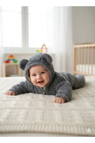 Peluş Ayıcık Bebek Uyku Tulumu Unisex Wellsoft - gri - 2