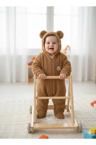 Peluş Ayıcık Bebek Uyku Tulumu Unisex Wellsoft - kahverengi 