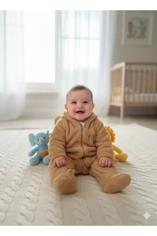 Peluş Ayıcık Bebek Uyku Tulumu Unisex Wellsoft-kahverengi - 2