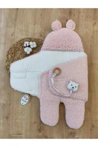 Welsoft Pelüş Bebek Kundak Battaniyesi Ayaklı Uyku Tulumu | Kışlık Kalın Mont | 0-12 Ay Yenidoğan-Pembe - 8