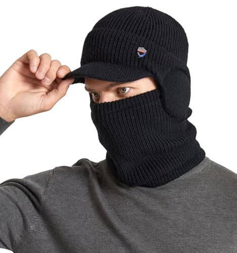 Peluş Erkek Balaclava Şapka Atkı Kışlık Sıcak Beyzbol Bere Kasketler Polar Astarlı Örgü Başlık Kayak Maskesi Şapka - 4