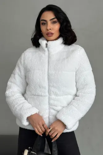 Peluş kabartma teddy şişme mont ekru beyaz-ekru beyaz - MODA ARMANC (1)