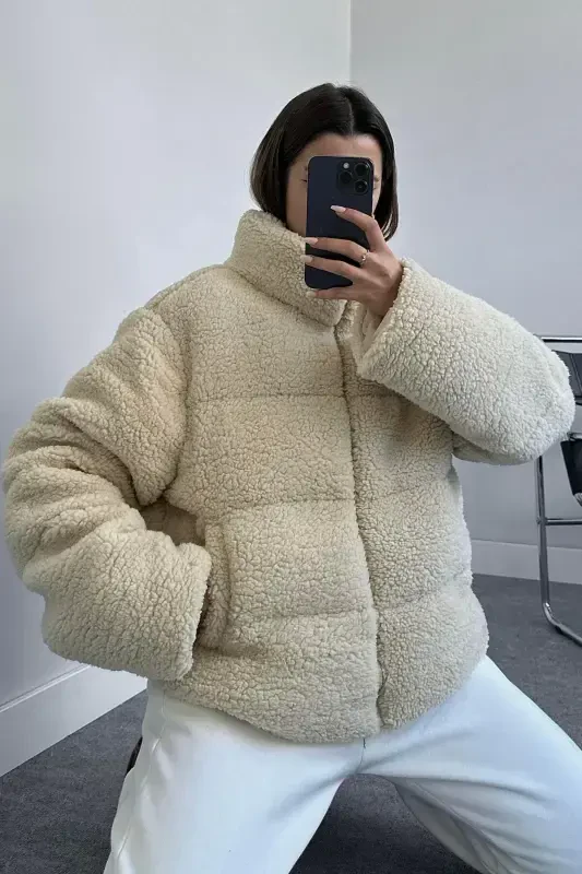 Peluş kabartmalı teddy puffer ko'ylagi - MODA ARMANC