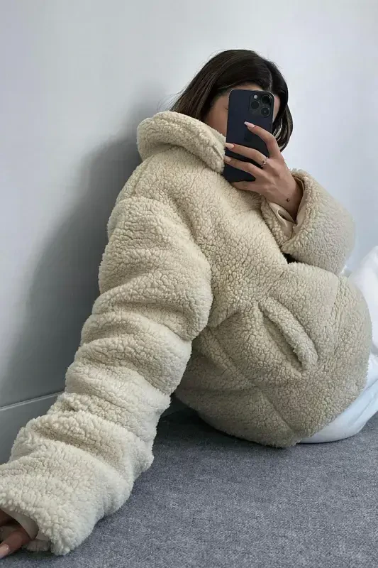 Peluş kabartmalı teddy puffer ko'ylagi - 4