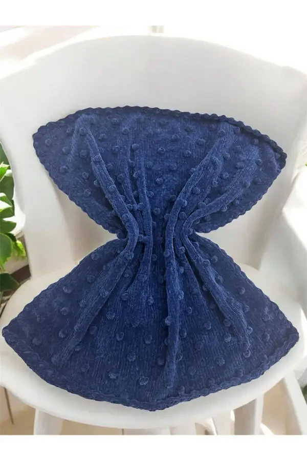 Peluş kadife ipdan chaqaloq adyol qo'lda to'qilgan kurtak naqshli to'q ko'k - 60