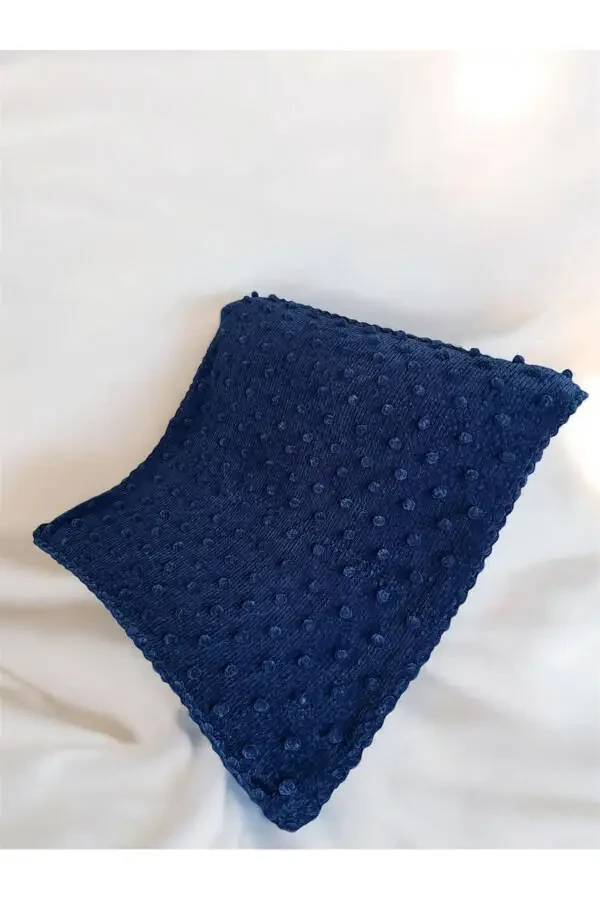 Peluş kadife ipdan chaqaloq adyol qo'lda to'qilgan kurtak naqshli to'q ko'k - 3