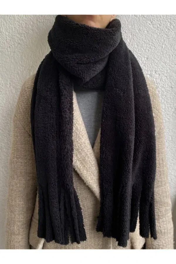 Peluş Kaşkol Atkı-SİYAH - 1