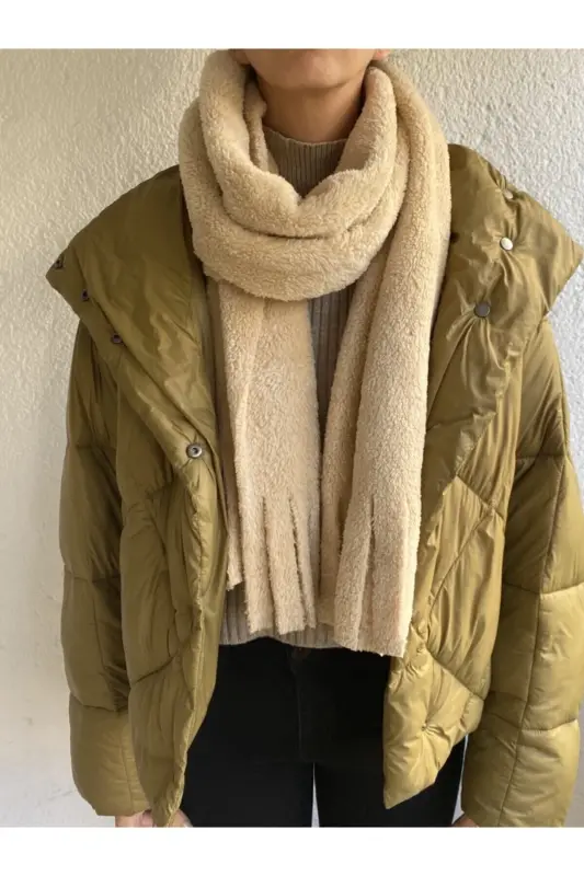 Peluş Kaşkol Atkı - BEJ - 2
