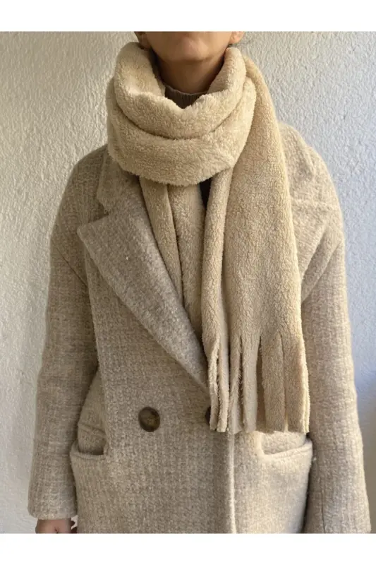 Peluş Kaşkol Atkı - BEJ - 3