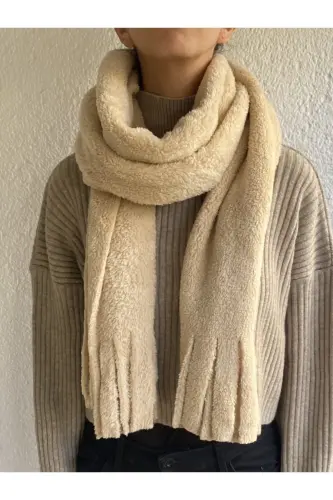 Peluş Kaşkol Atkı - BEJ - 4