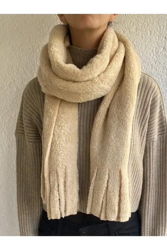 Peluş Kaşkol Atkı - BEJ - 4