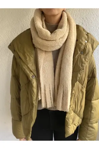 Peluş Kaşkol Atkı - BEJ - GODE (1)