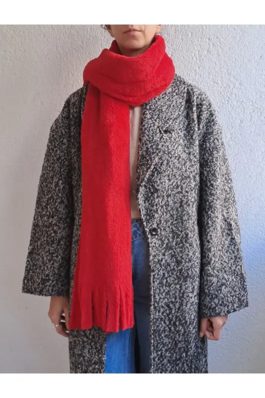 Peluş Kaşkol Atkı - Kırmızı - GODE