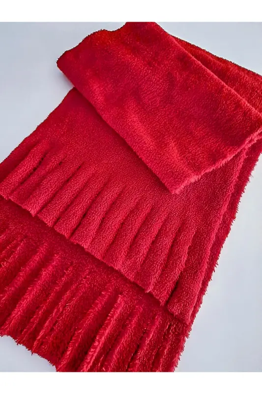 Peluş Kaşkol Atkı - Kırmızı - 3