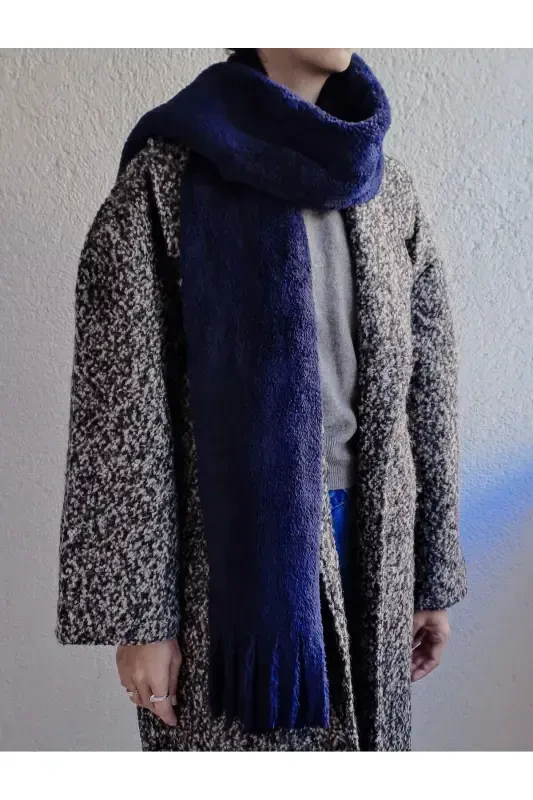 Peluş Kaşkol Atkı-Lacivert - 3