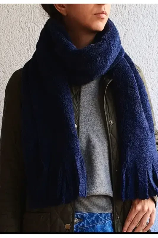 Peluş Kaşkol Atkı-Lacivert - GODE