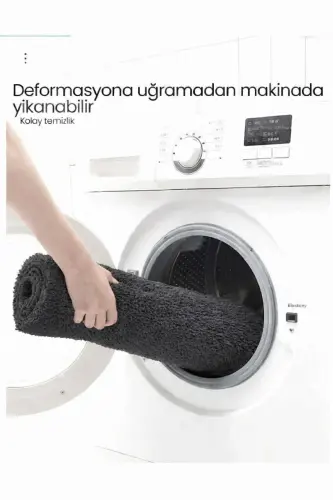 Peluş Kaymaz Yıkanabilir Banyo Paspası Klozet Takımı 3'Lü 50x80/50x60/40x45(klozt kapağı)-Antrasit - 4