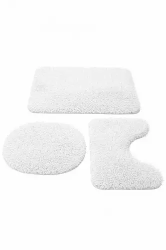 Peluş Kaymaz Yıkanabilir Banyo Paspası Klozet Takımı 3'Lü 50x80/50x60/40x45(klozt kapağı)-Beyaz - 1