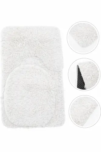 Peluş Kaymaz Yıkanabilir Banyo Paspası Klozet Takımı 3'Lü 50x80/50x60/40x45(klozt kapağı)-Beyaz - SARAR (1)