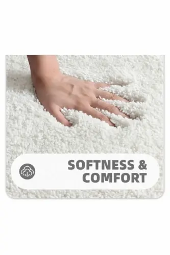 Peluş Kaymaz Yıkanabilir Banyo Paspası Klozet Takımı 3'Lü 50x80/50x60/40x45(klozt kapağı)-Beyaz - 3