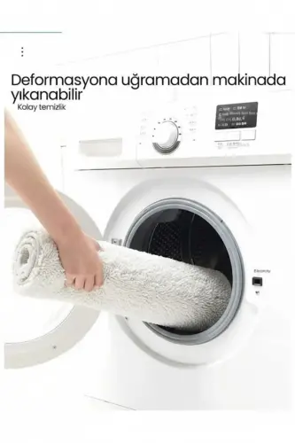 Peluş Kaymaz Yıkanabilir Banyo Paspası Klozet Takımı 3'Lü 50x80/50x60/40x45(klozt kapağı)-Beyaz - 4