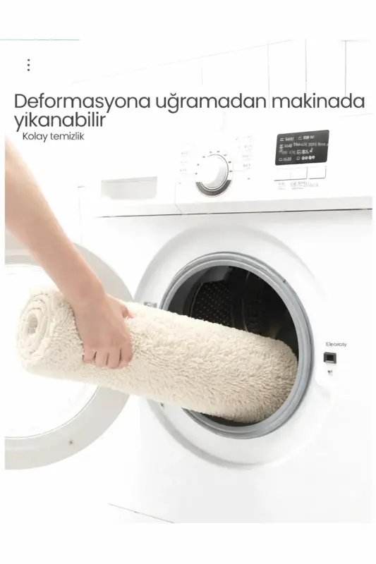Peluş Kaymaz Yıkanabilir Banyo Paspası Klozet Takımı 3'Lü 50x80/50x60/40x45(klozt kapağı)-Ekru - 4
