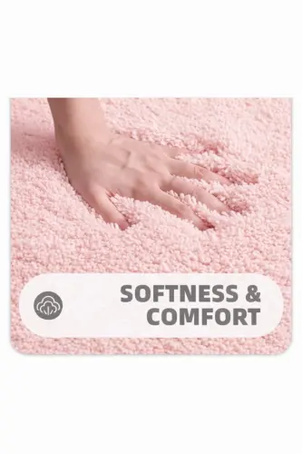 Peluş Kaymaz Yıkanabilir Banyo Paspası Klozet Takımı 3'Lü 50x80/50x60/40x45(klozt kapağı)-Pudra - 3