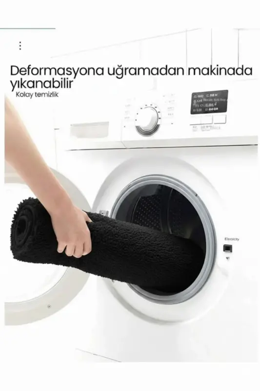 Peluş Kaymaz Yıkanabilir Banyo Paspası Klozet Takımı 3'Lü 50x80/50x60/40x45(klozt kapağı) - Siyah - 4