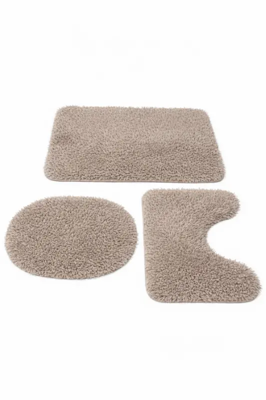 Peluş Kaymaz Yıkanabilir Banyo Paspası Klozet Takımı 3'Lü 50x80/50x60/40x45(klozt kapağı) - Vizon - SARAR