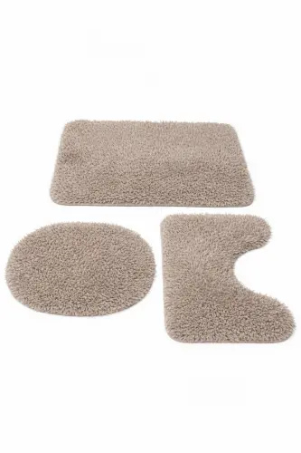 Peluş Kaymaz Yıkanabilir Banyo Paspası Klozet Takımı 3'Lü 50x80/50x60/40x45(klozt kapağı)-Vizon 