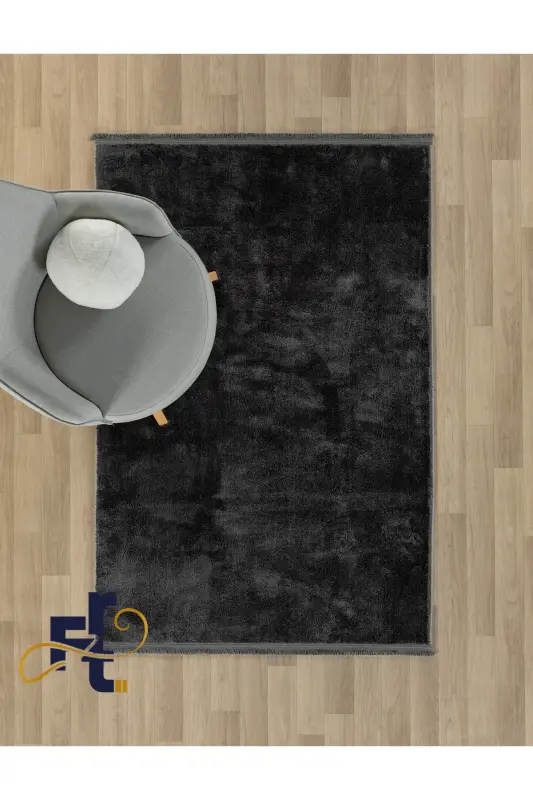 Peluş Klasik Saçaklı Kaymaz Taban Yıkanabilir Yumuşak Salon Yatak Odası Halısı Kilim Antrasit - Antrstc - 1