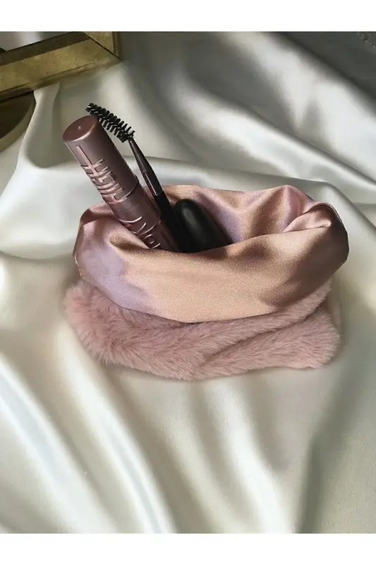 Peluş Makyaj Çantası Küçük Çanta Boy - Pudra Pembe - MELSEA