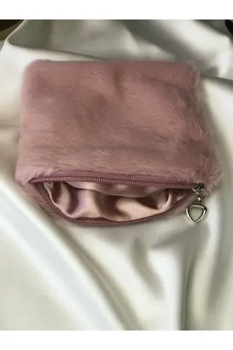Peluş Makyaj Çantası Küçük Çanta Boy - Pudra Pembe - MELSEA (1)
