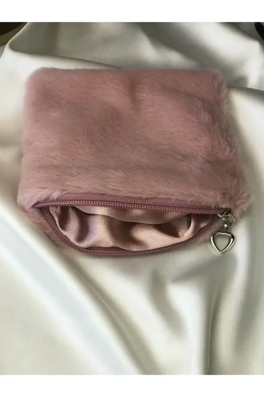 Peluş Makyaj Çantası Küçük Çanta Boy - Pudra Pembe - 2