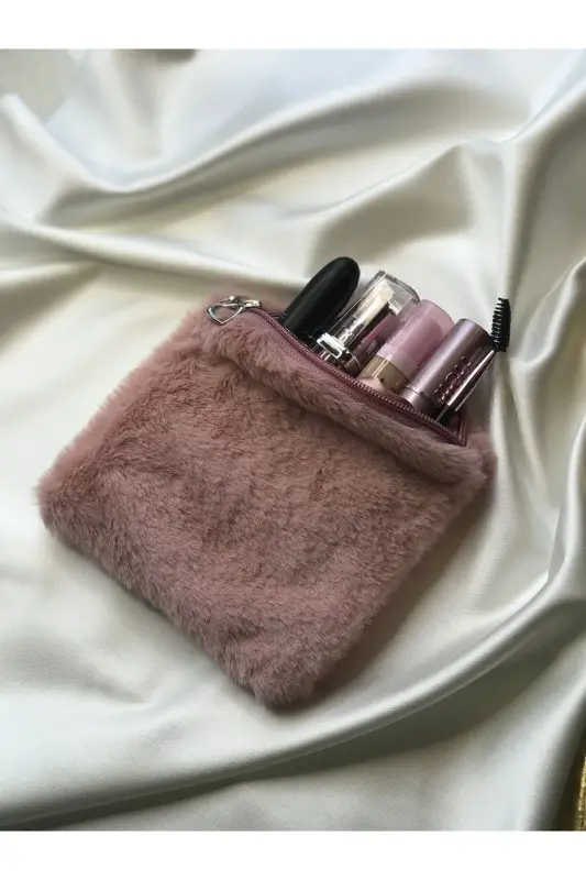 Peluş Makyaj Çantası Küçük Çanta Boy - Pudra Pembe - 3