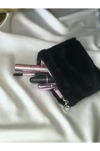 Peluş Makyaj Çantası Küçük Çanta Boy-Siyah - MELSEA (1)