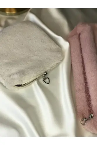 Peluş Makyaj Çantası Küçük Çanta Boy-Taş - 4