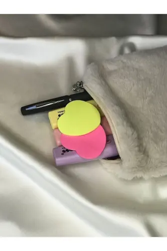 Peluş Makyaj Çantası Küçük Çanta Boy-Taş - 3