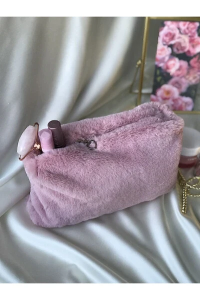 Peluş Makyaj Çantası Pudra Pembe Organizer Seyahat Çantası - MELSEA (1)